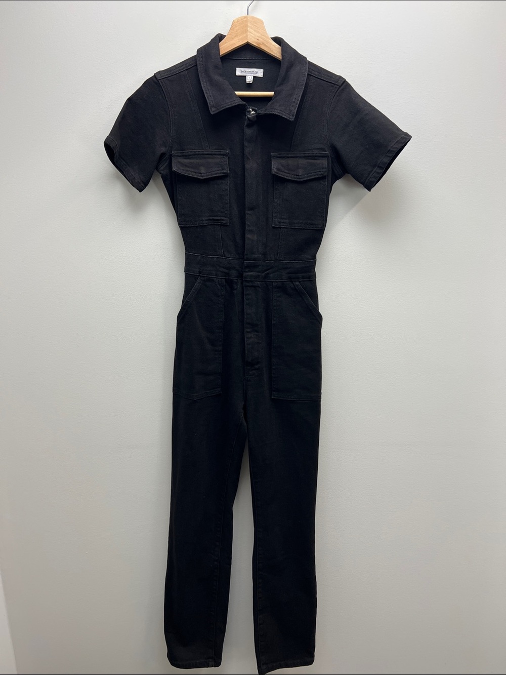 Good American Fit For Success Jumpsuit Black Denim Womens XS Utility